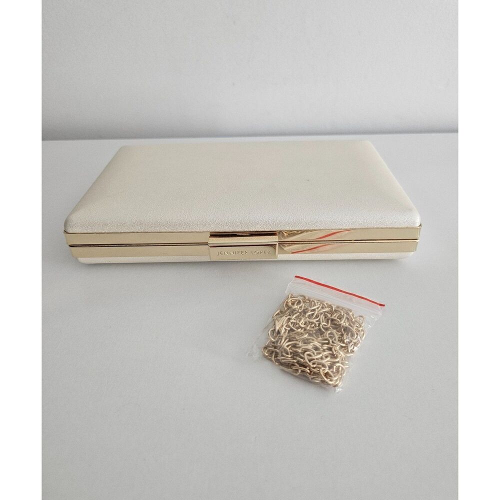 Jennifer Lopez Cream and Gold Clutch with Optional Gold Strap